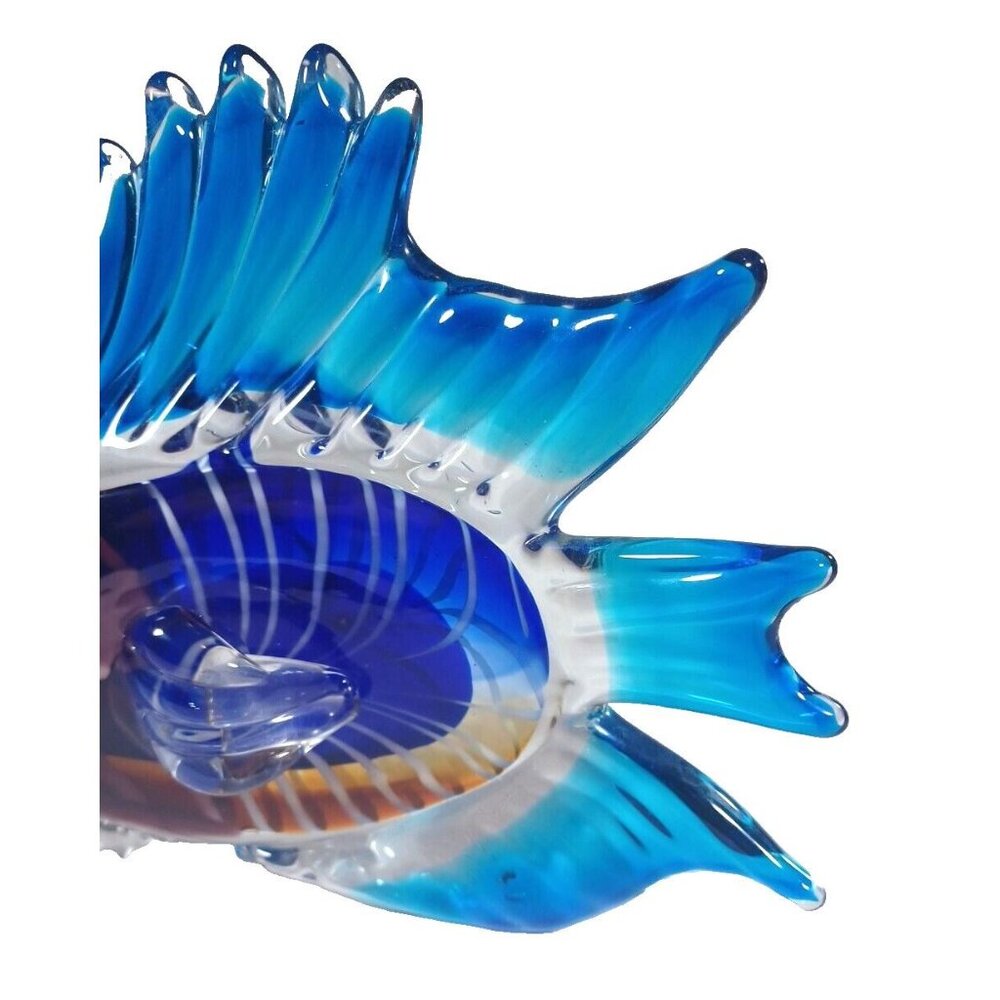 Large Rare Tetra Cobalt Turquoise Angel Fish Murano Sculpture 10" X 8.5 Vintage - Picture 7 of 14